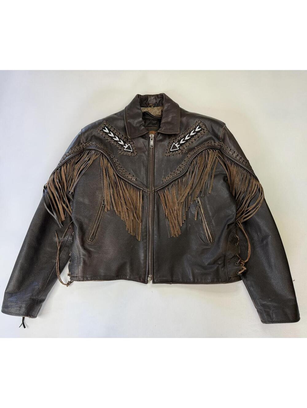 Vintage UNIK Premium Leather Fringe Women's Jacket Western / Biker Style Sz 16